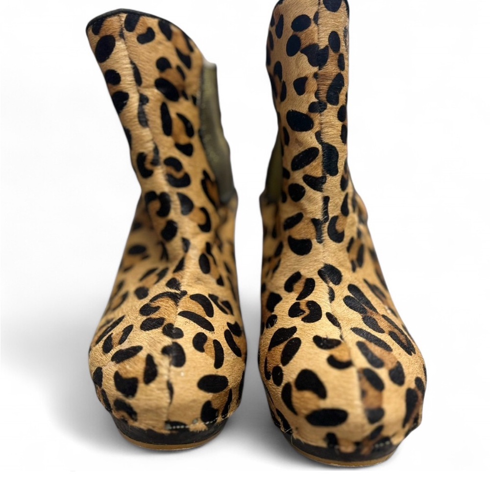 Leopard pony hair wedge ankle boots wood heel size 10 - Picture 4 of 4